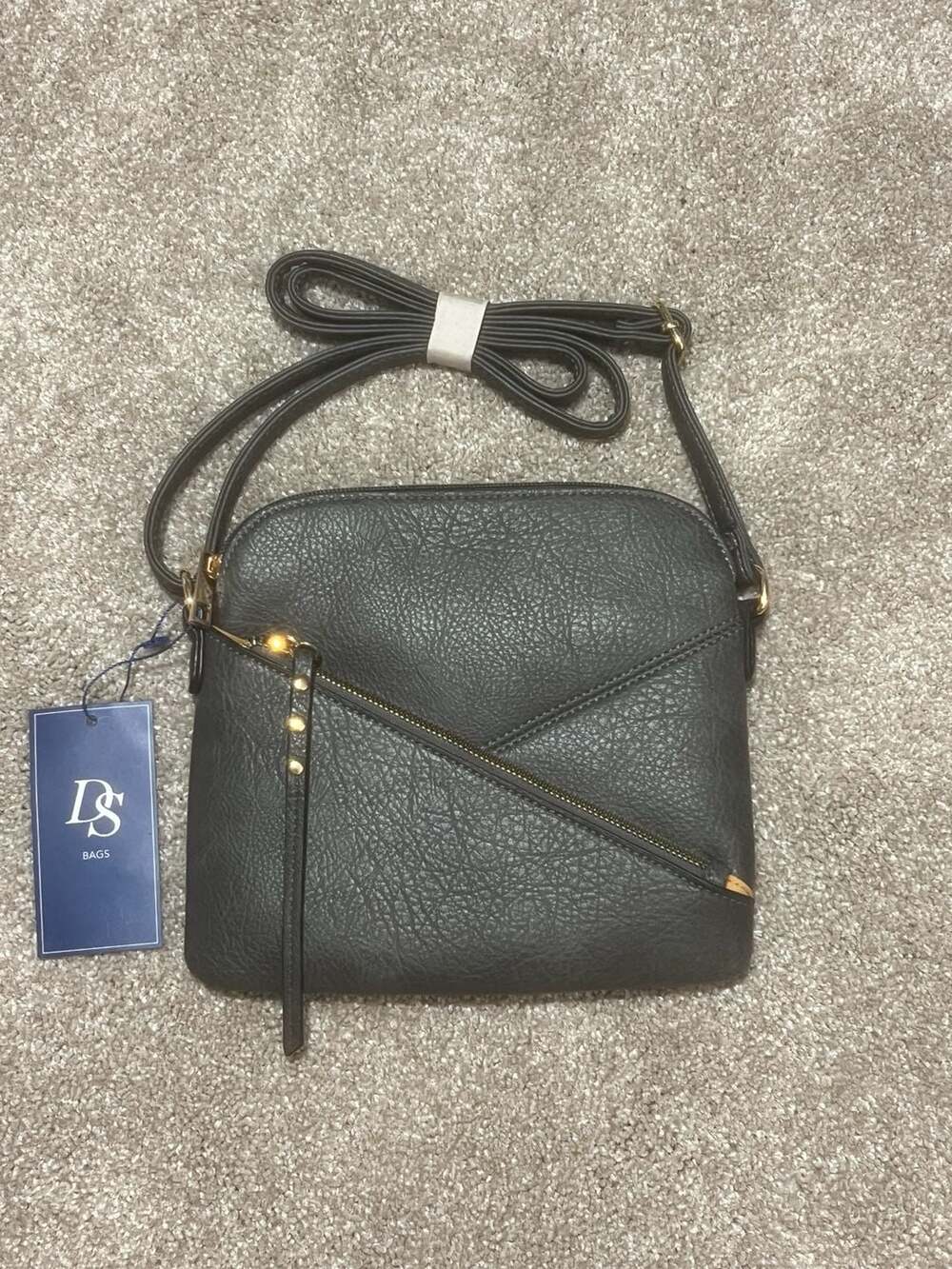 DS Bags Charcoal Faux Leather Crossbody Handbag